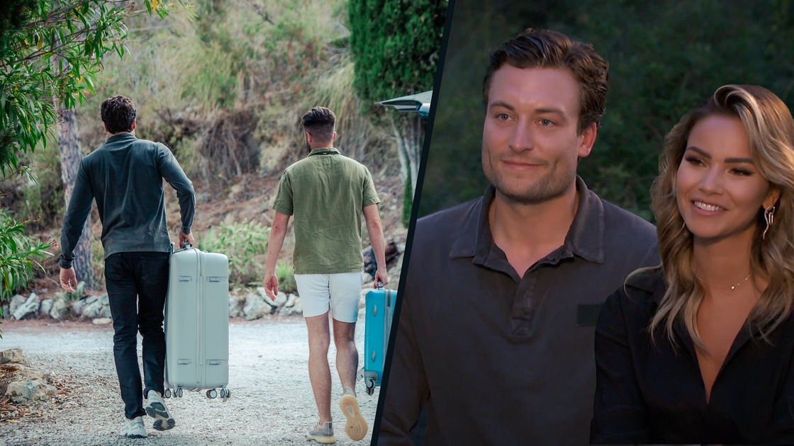 Viktor helpt Koen met zijn koffers te dragen in Temptation Island: Love or Leave - © SBS Belgium